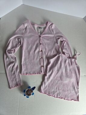 SO Ribbed Pink Button-Up Cardigan + Camisole Set